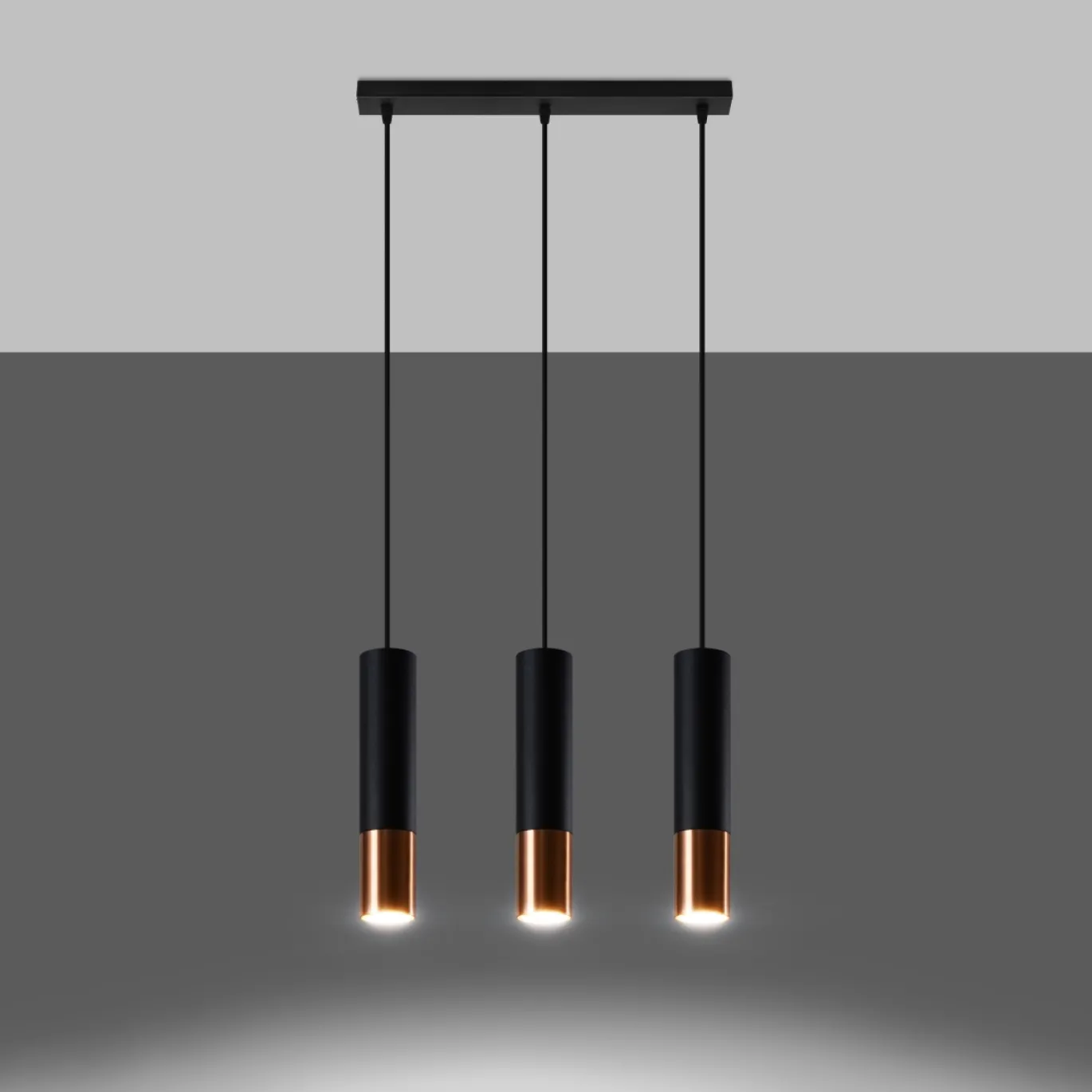 Hanglamp Loopez 3-Lichts Zwart/Koper - Giga Meubel