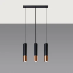 Hanglamp Loopez 3-Lichts Zwart/Koper - Giga Meubel