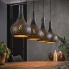 Hanglamp 4L Punch Kegel Zwart/Bruin - Giga Meubel