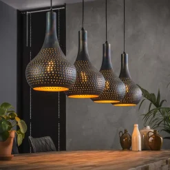 Hanglamp 4L Punch Kegel Zwart/Bruin - Giga Meubel