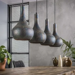 Hanglamp 4L Punch Kegel Zwart/Bruin - Giga Meubel