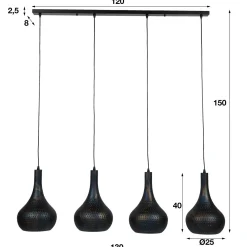 Hanglamp 4L Punch Kegel Zwart/Bruin - Giga Meubel