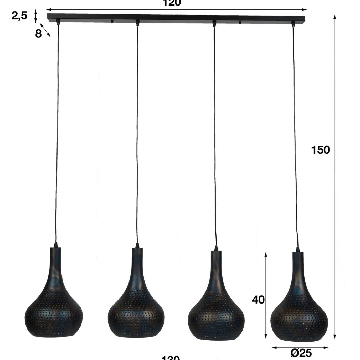 Hanglamp 4L Punch Kegel Zwart/Bruin - Giga Meubel