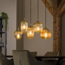 Hanglamp 5L Stripe Glass Mix Amberkleurig - Giga Meubel