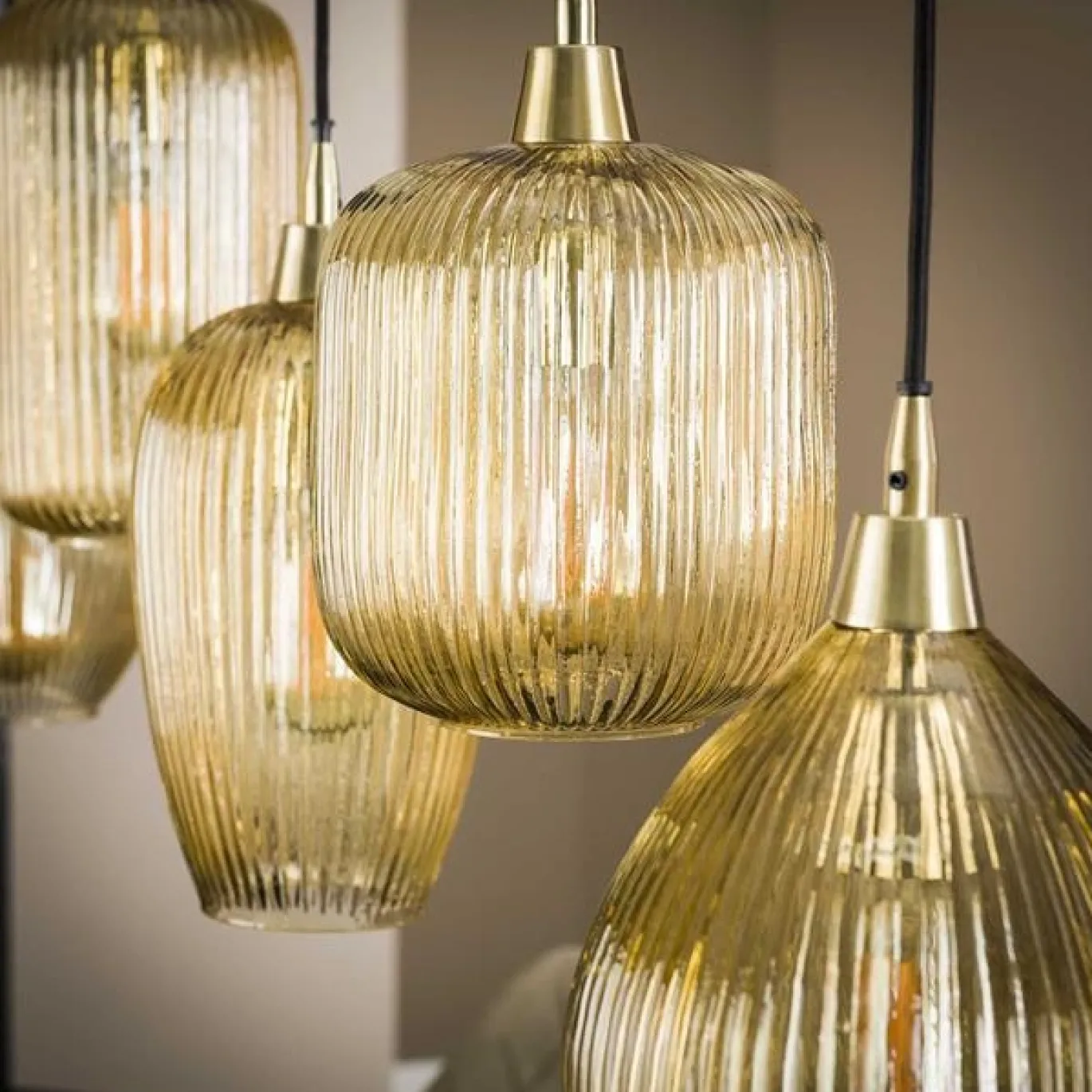 Hanglamp 5L Stripe Glass Mix Amberkleurig - Giga Meubel