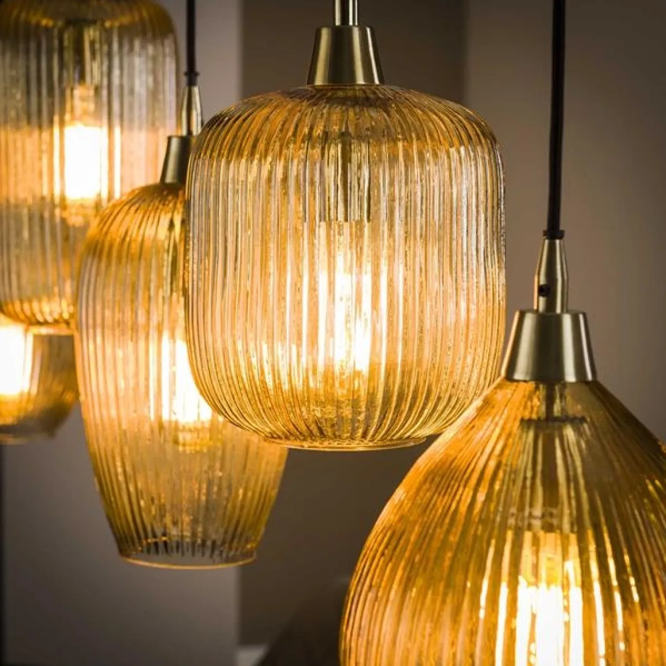 Hanglamp 5L Stripe Glass Mix Amberkleurig - Giga Meubel