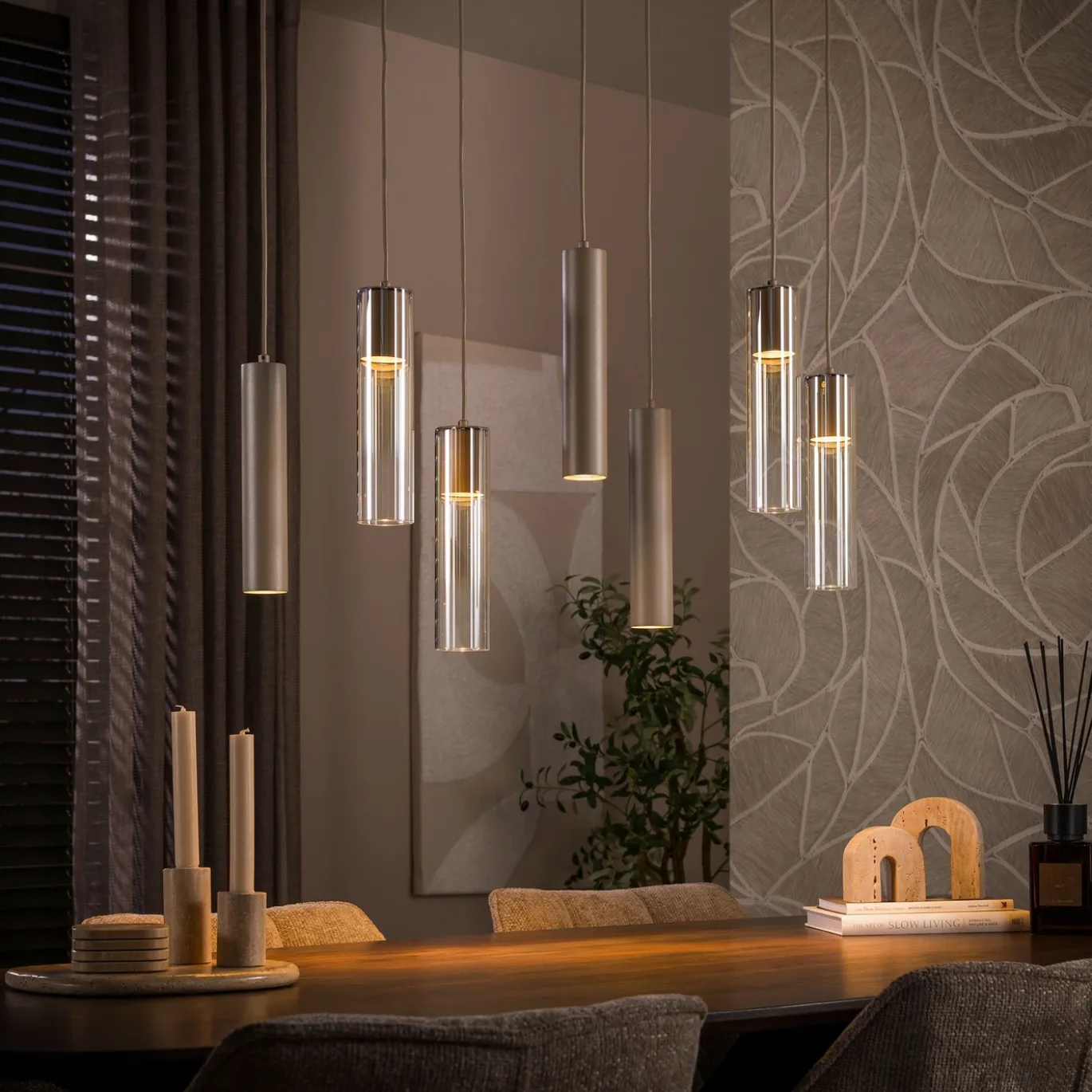 Hanglamp Lungo 4+3-Lichts Beige - Giga Meubel