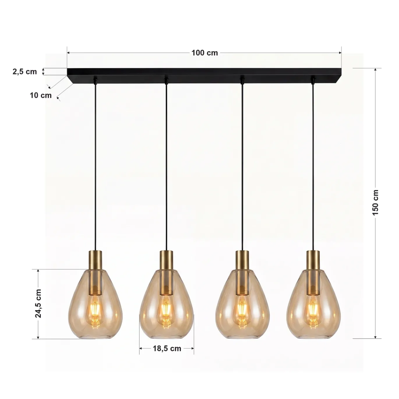 Hanglamp Manuela 4-Lichts Amber Glas - Giga Meubel