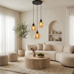 Hanglamp Mees 3-Lichts Amber Glas - Giga Meubel