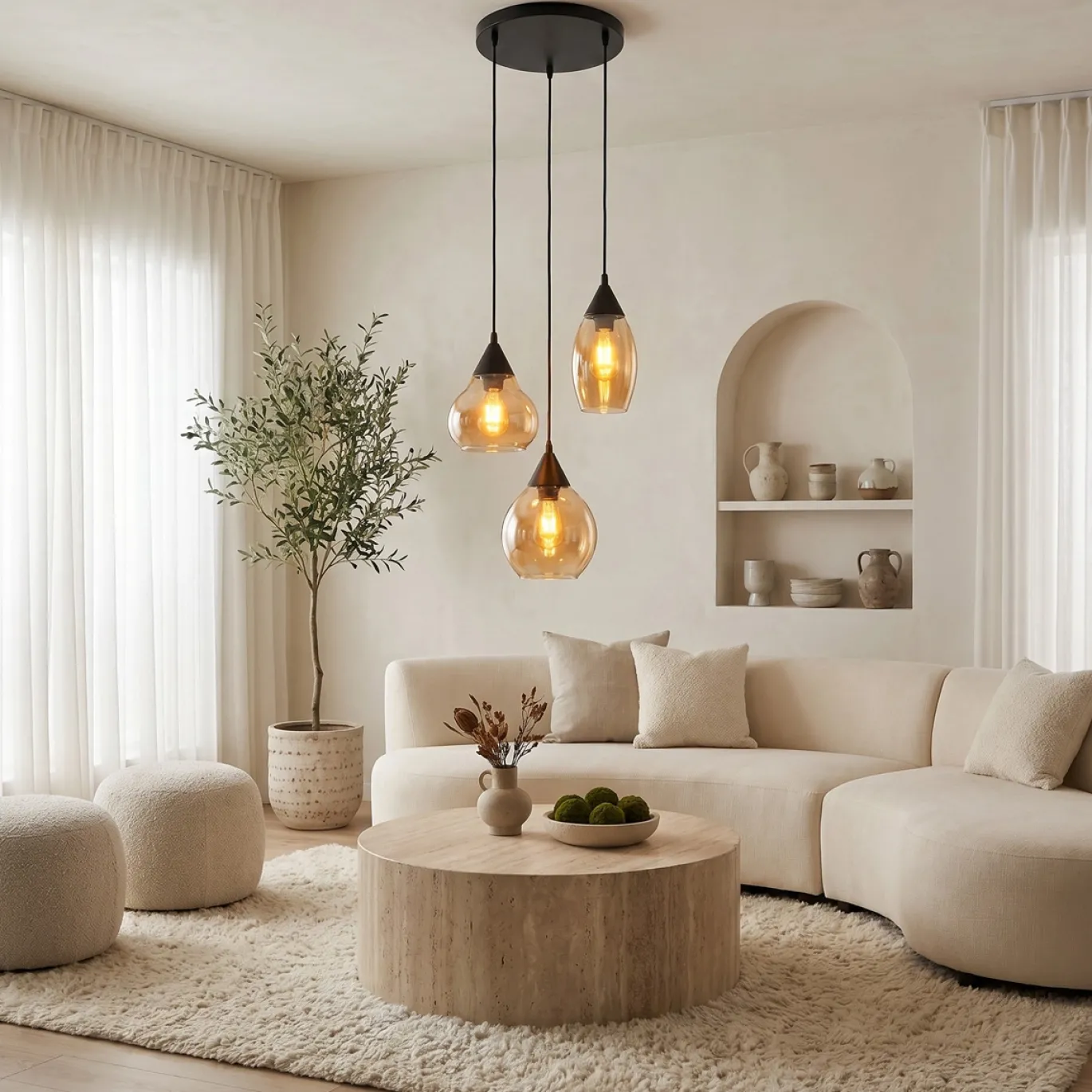 Hanglamp Mees 3-Lichts Amber Glas - Giga Meubel