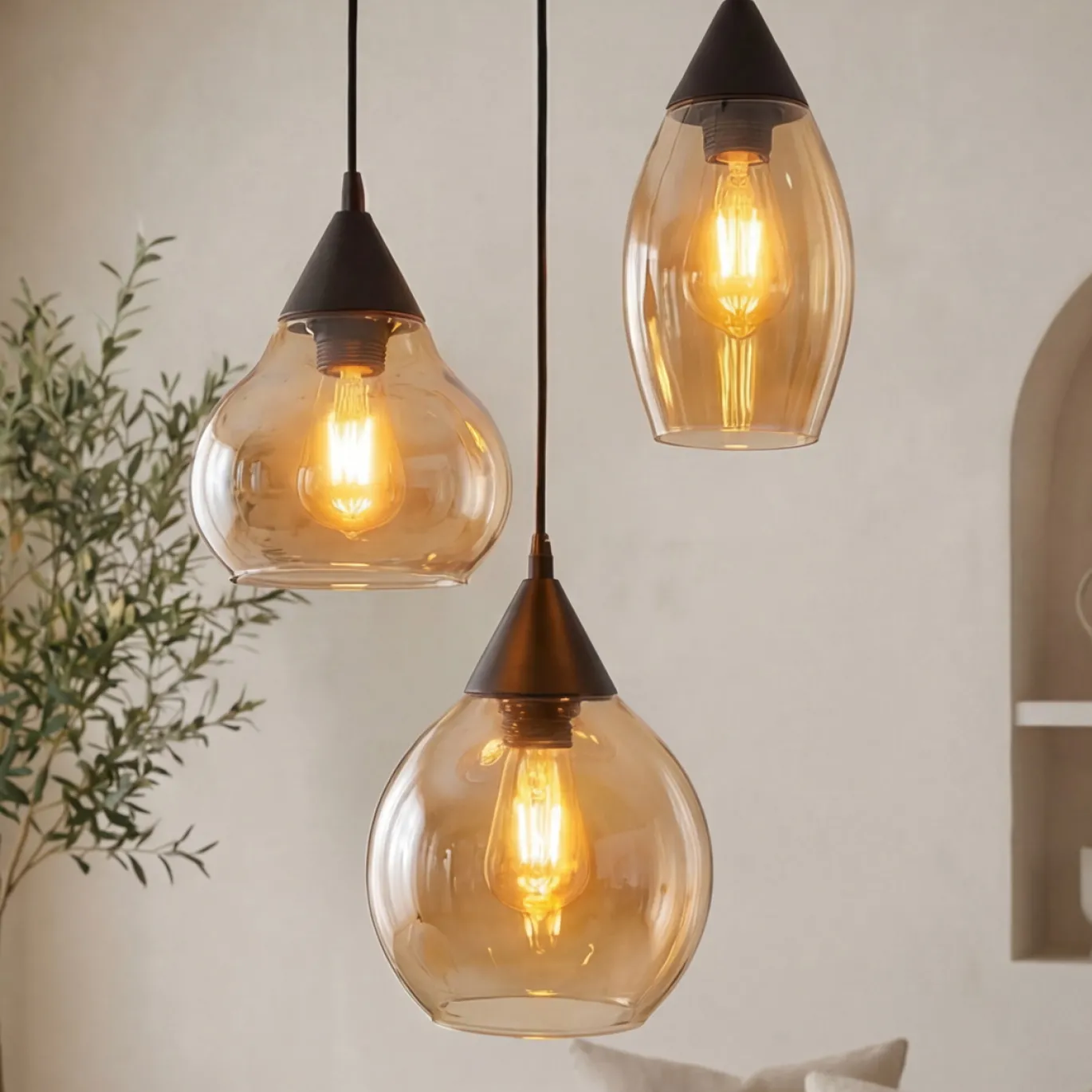 Hanglamp Mees 3-Lichts Amber Glas - Giga Meubel