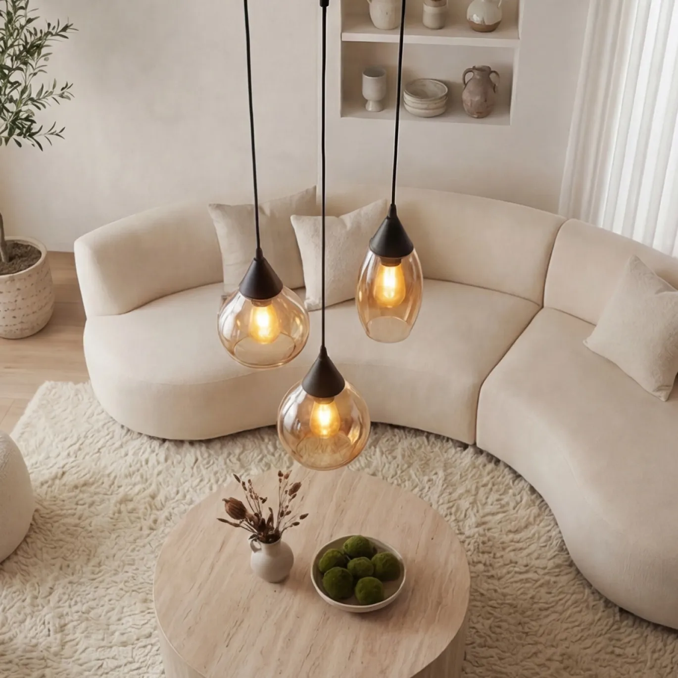 Hanglamp Mees 3-Lichts Amber Glas - Giga Meubel
