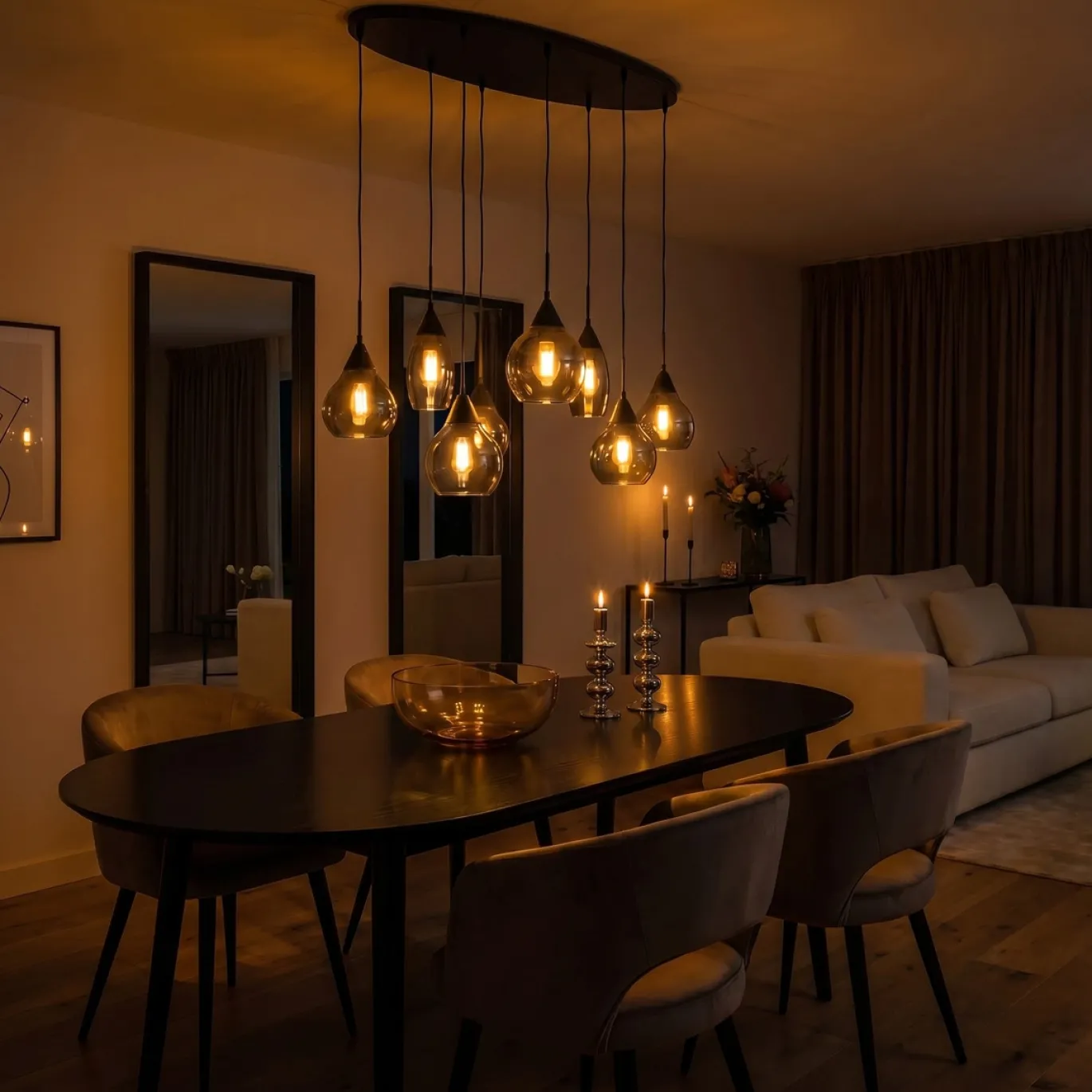 Hanglamp Mees 8-Lichts Smoke Glas - Giga Meubel