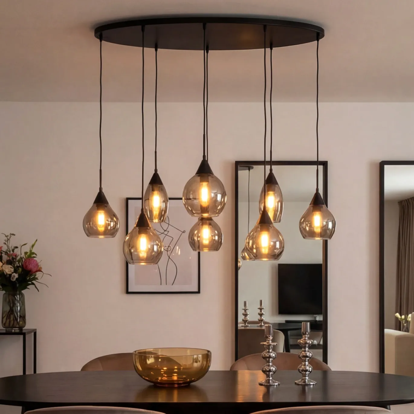 Hanglamp Mees 8-Lichts Smoke Glas - Giga Meubel