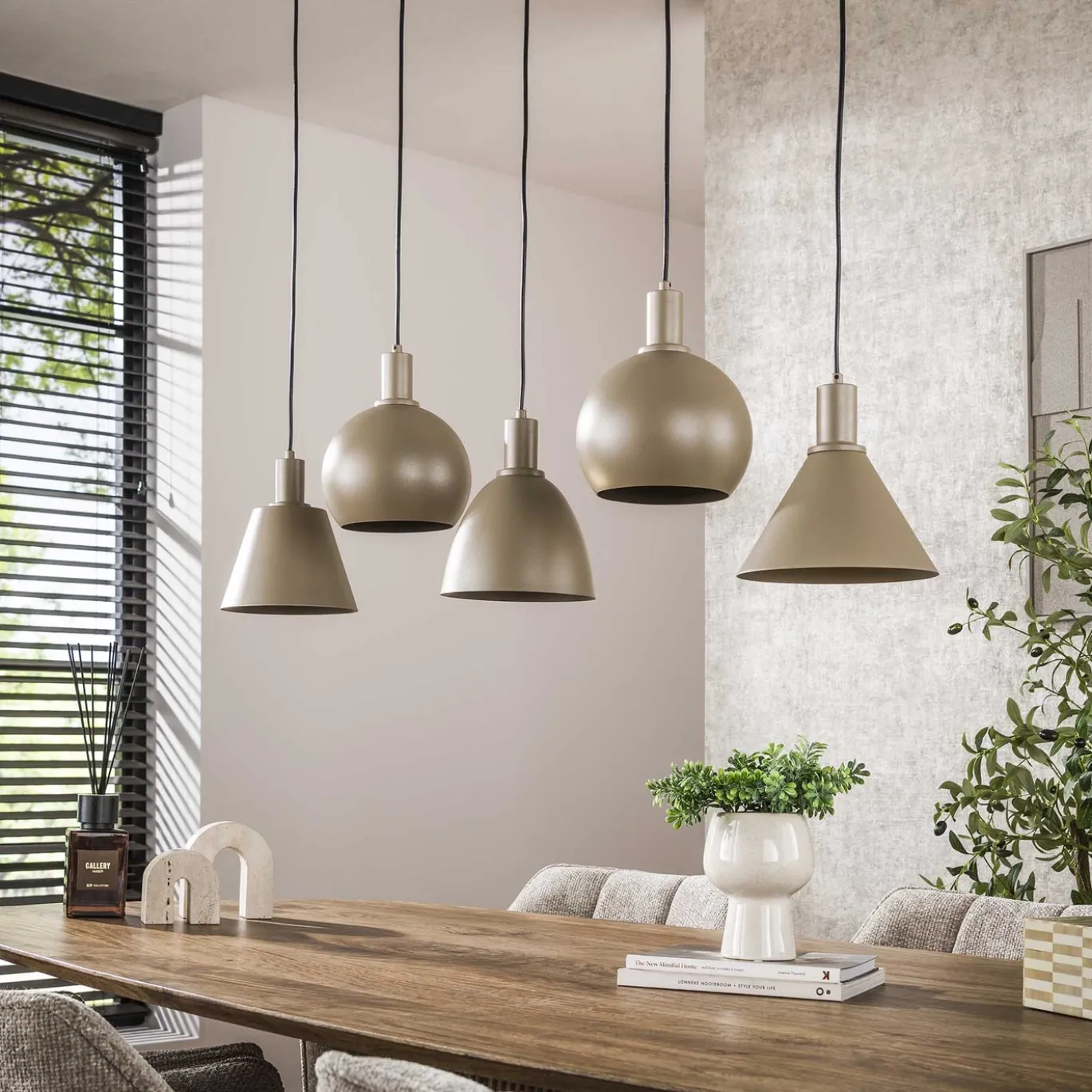 Hanglamp Metallo Mix 5-lichts Beige - Giga Meubel