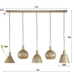 Hanglamp Metallo Mix 5-lichts Beige - Giga Meubel