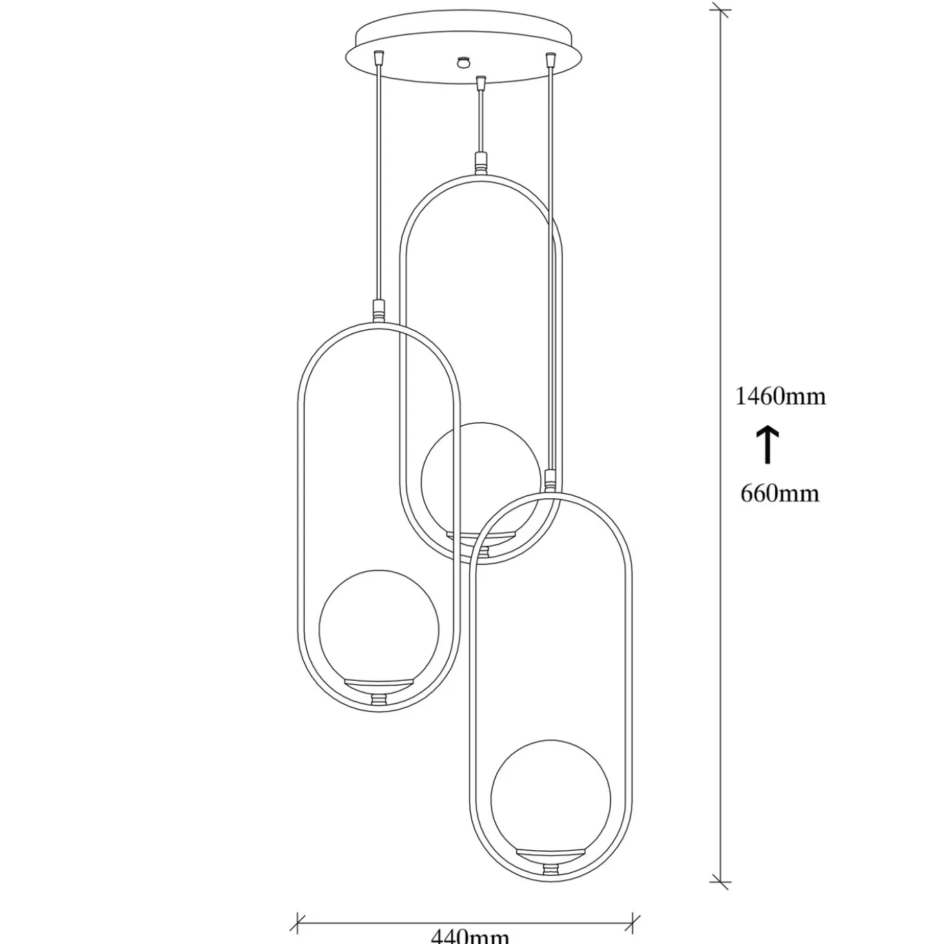 Hanglamp Mudoni 3-Lichts Zwart