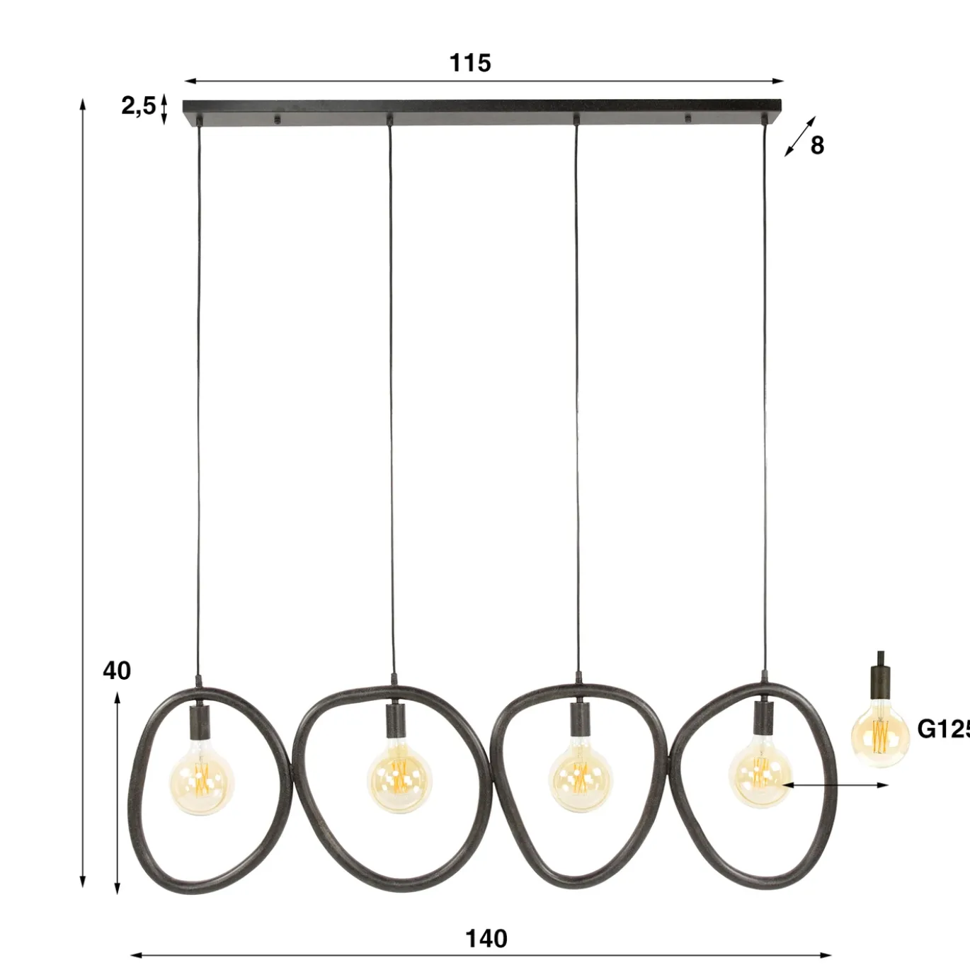 Hanglamp Pebble 4-Lichts Zwart - Giga Meubel