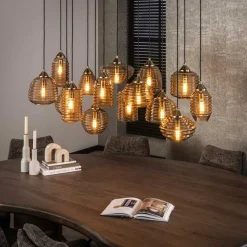 Hanglamp 5+5+5 Rib Glass Amber - Giga Meubel