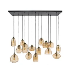 Hanglamp 5+5+5 Rib Glass Amber - Giga Meubel