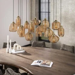 Hanglamp 5+5+5 Rib Glass Amber - Giga Meubel