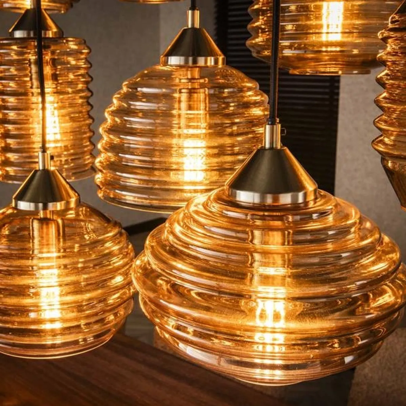 Hanglamp 5+5+5 Rib Glass Amber - Giga Meubel