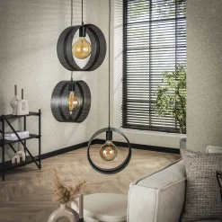 Hanglamp Ring Geperforeerd Zwart 3-Lichts Getrapt - Giga Meubel
