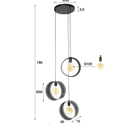 Hanglamp Ring Geperforeerd Zwart 3-Lichts Getrapt - Giga Meubel