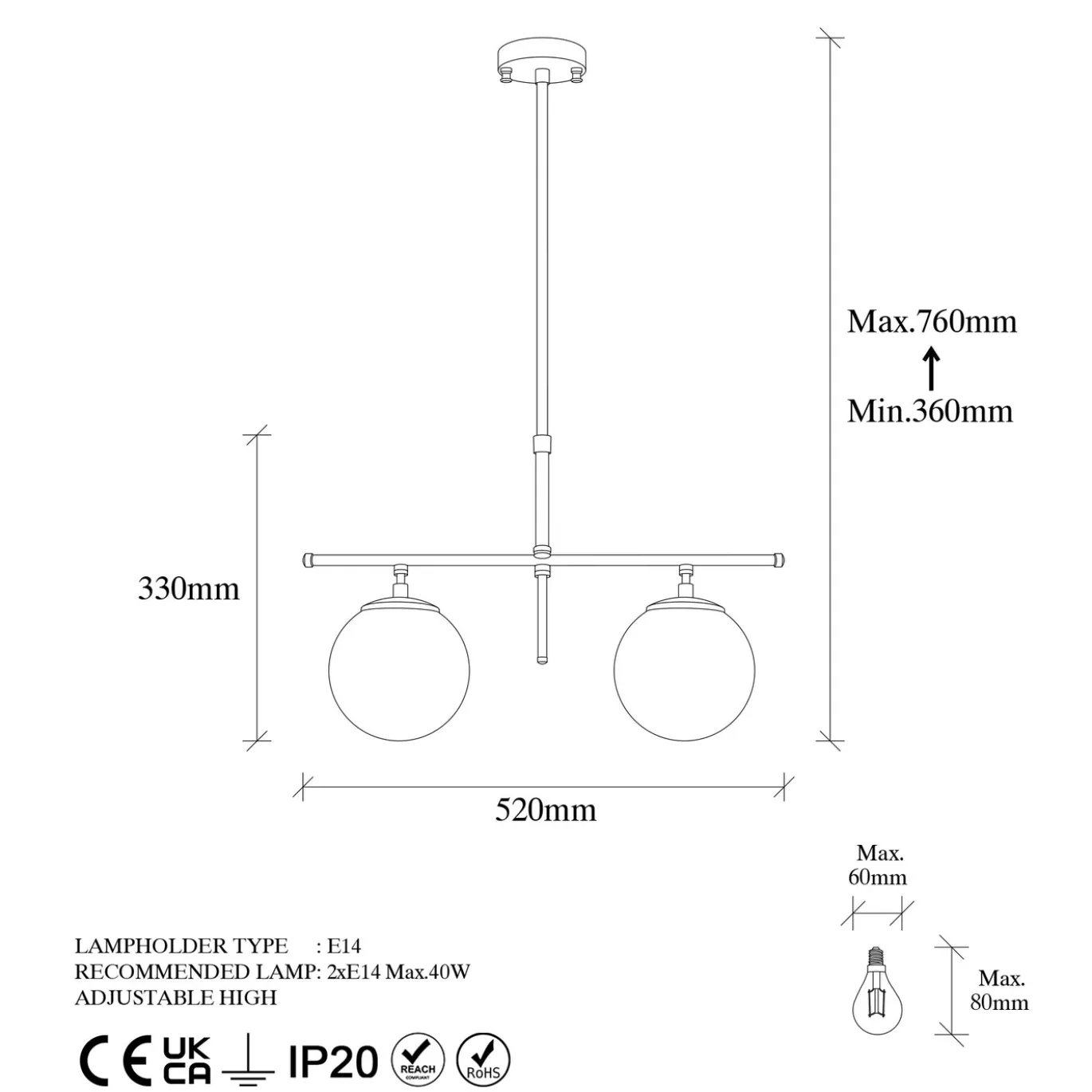 Hanglamp Roe Metaal Shiny Goud 2-Lichts