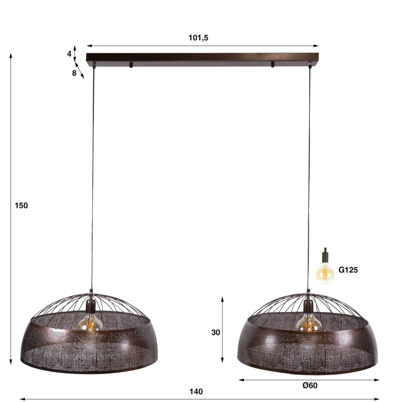 Hanglamp Screen Koper 2-Lichts Ø60cm - Giga Meubel