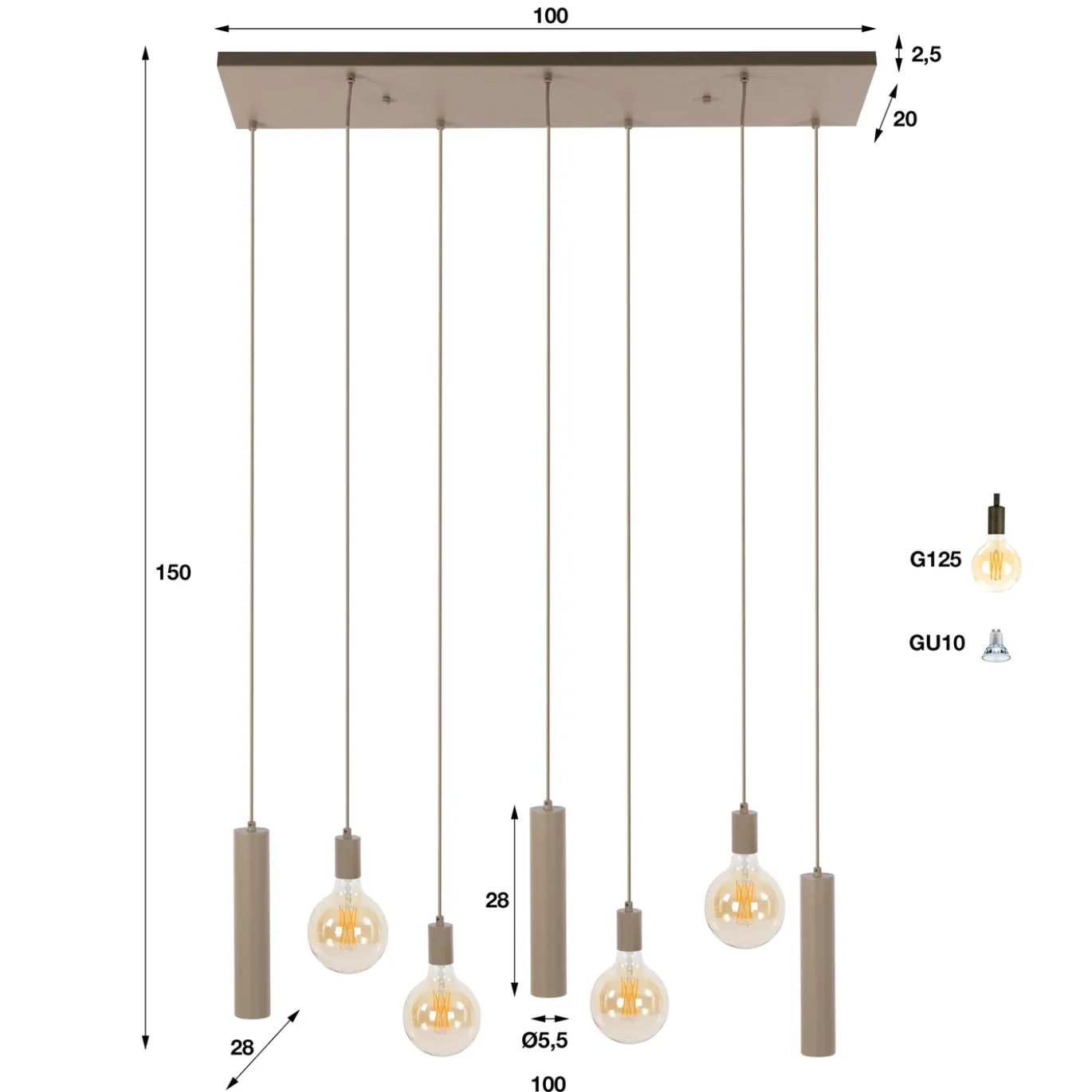 Hanglamp Senso 4+3-Lichts Beige - Giga Meubel