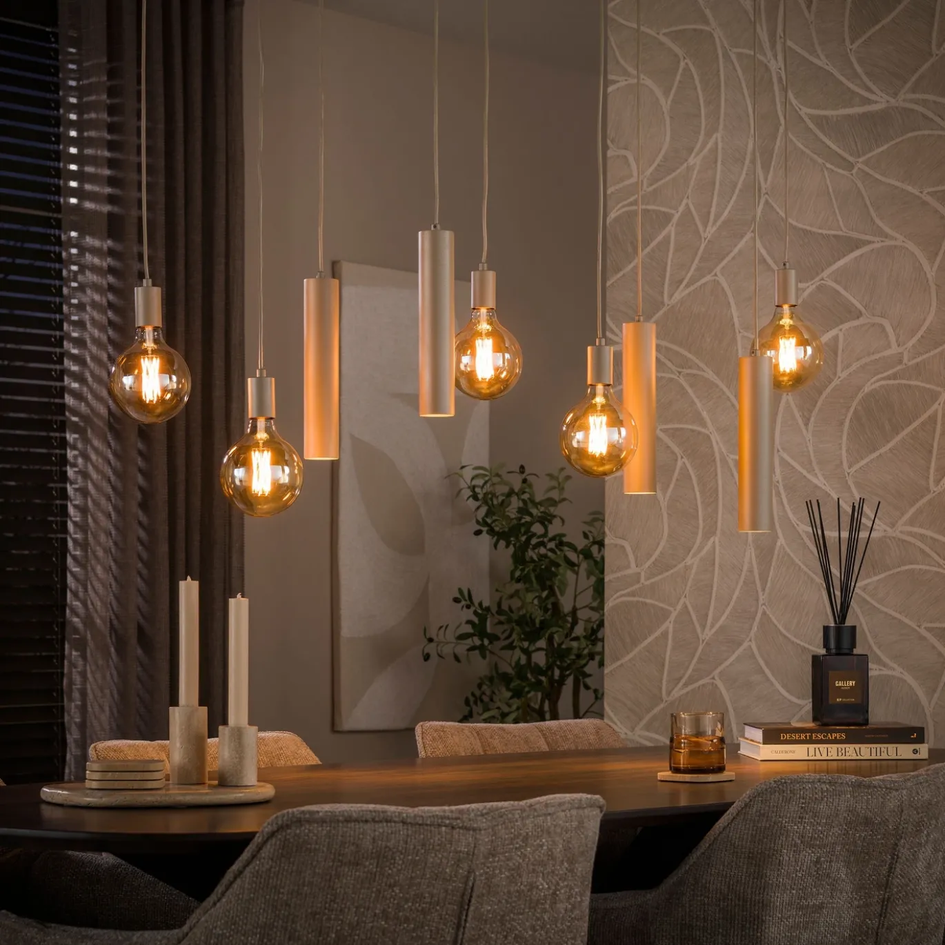 Hanglamp Senso 5+4-Lichts Beige - Giga Meubel