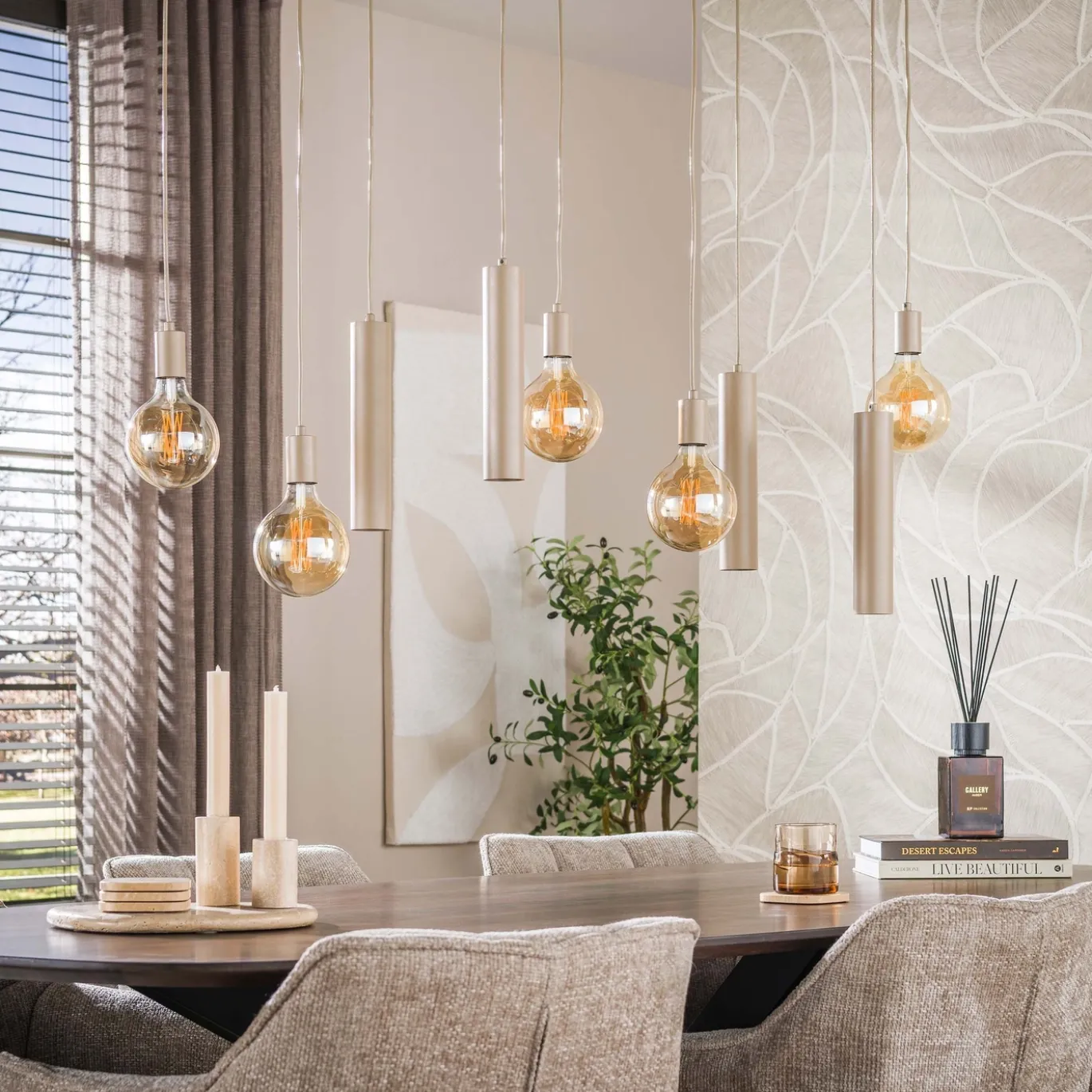 Hanglamp Senso 5+4-Lichts Beige - Giga Meubel