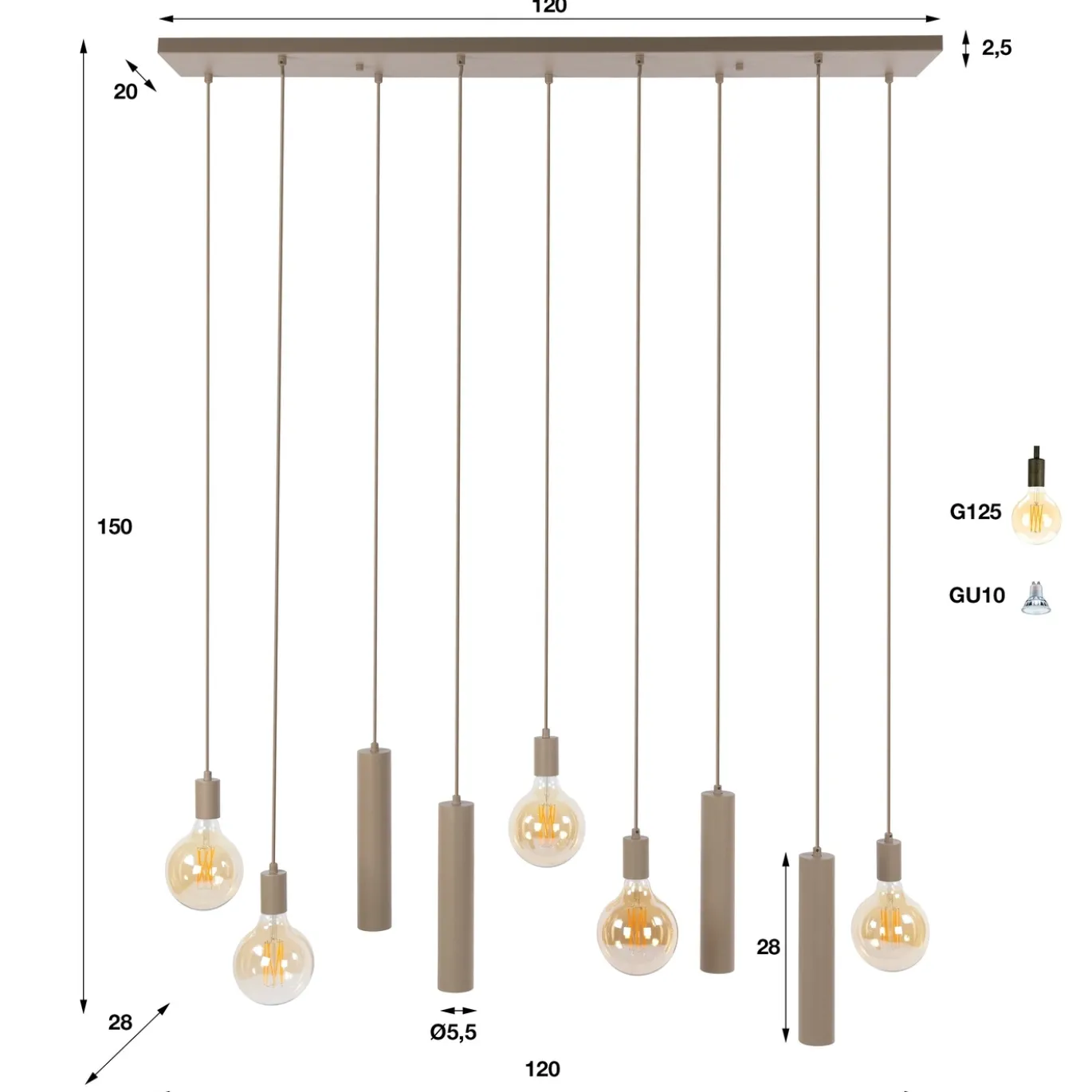 Hanglamp Senso 5+4-Lichts Beige - Giga Meubel