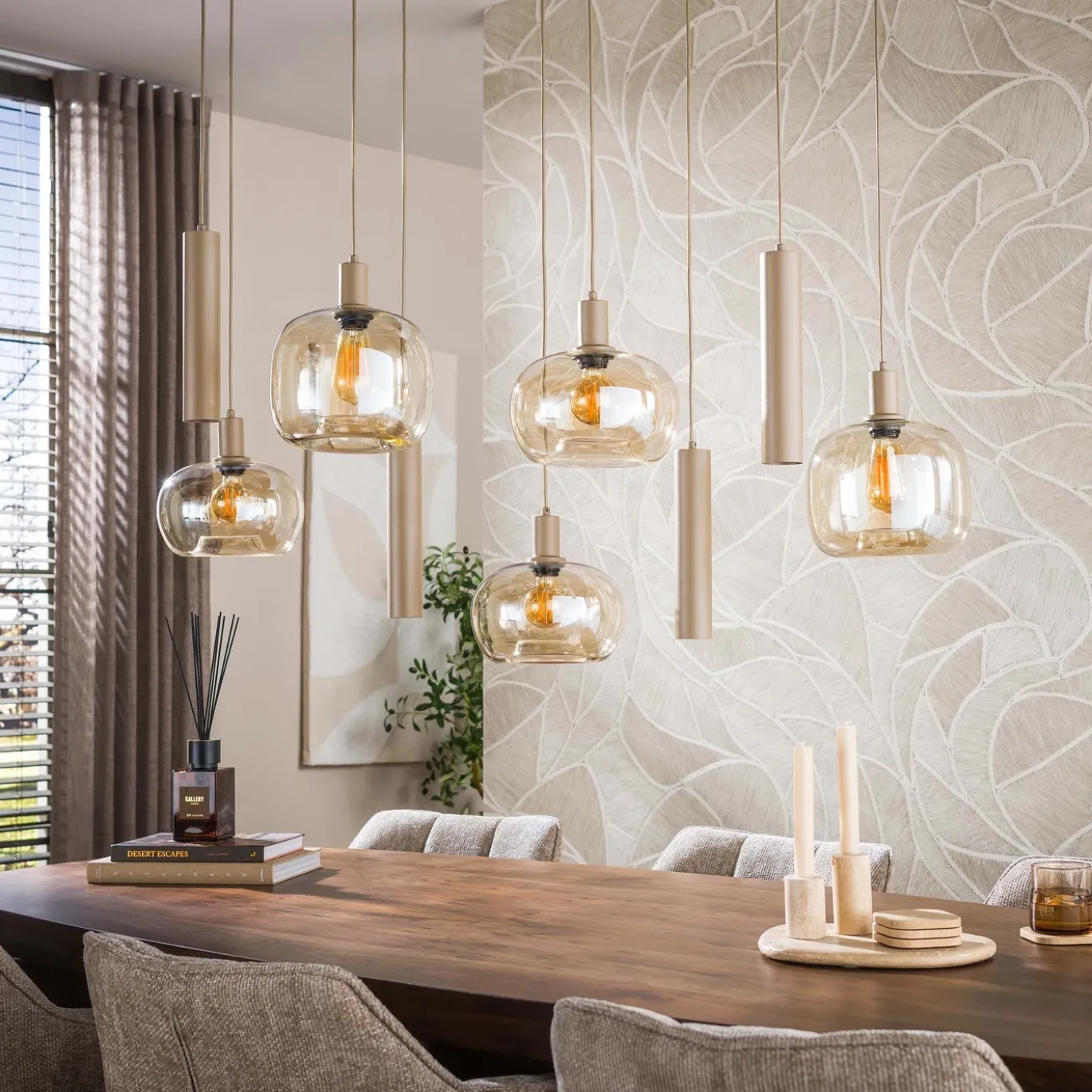 Hanglamp Serene 5+4-Lichts Beige - Giga Meubel