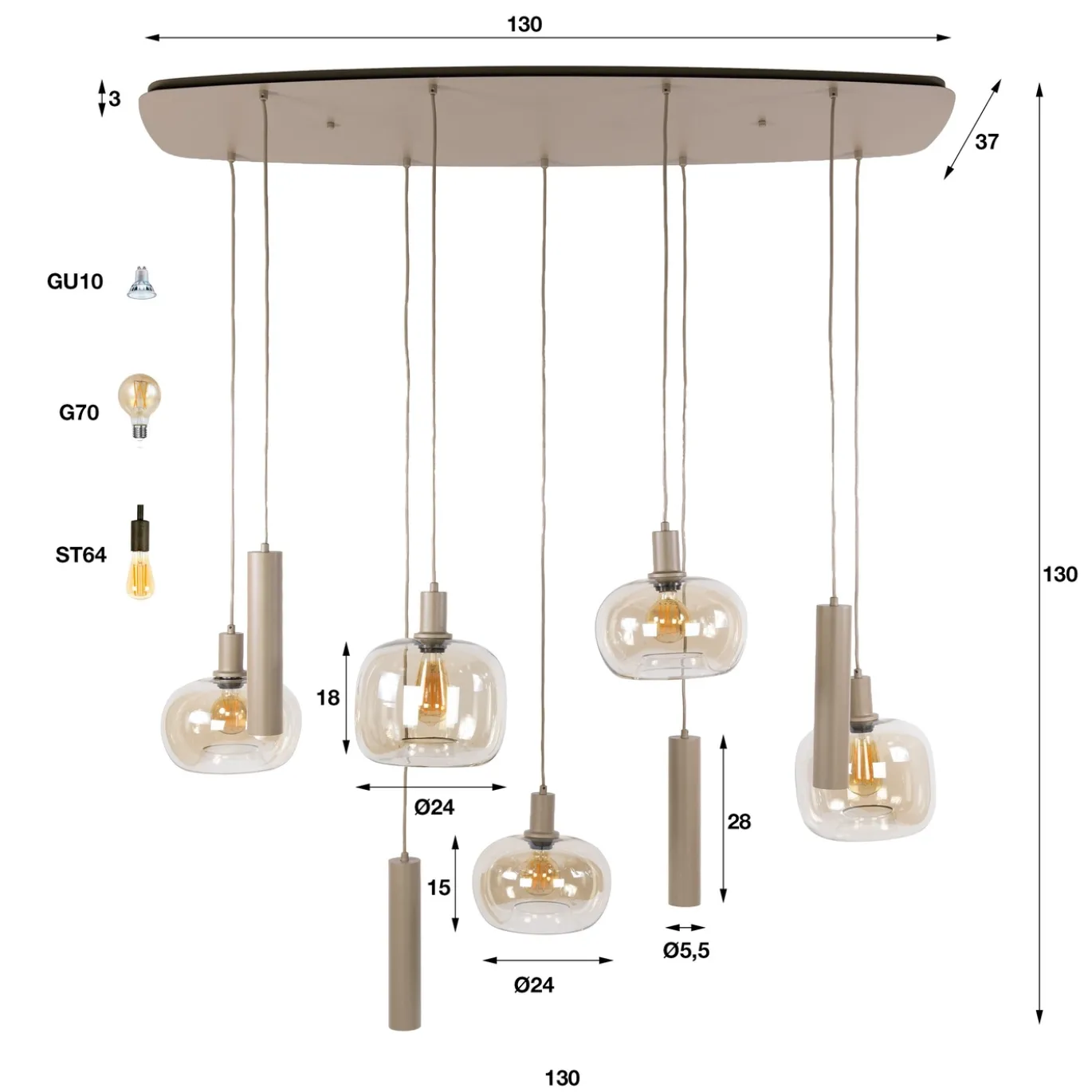 Hanglamp Serene 5+4-Lichts Beige - Giga Meubel