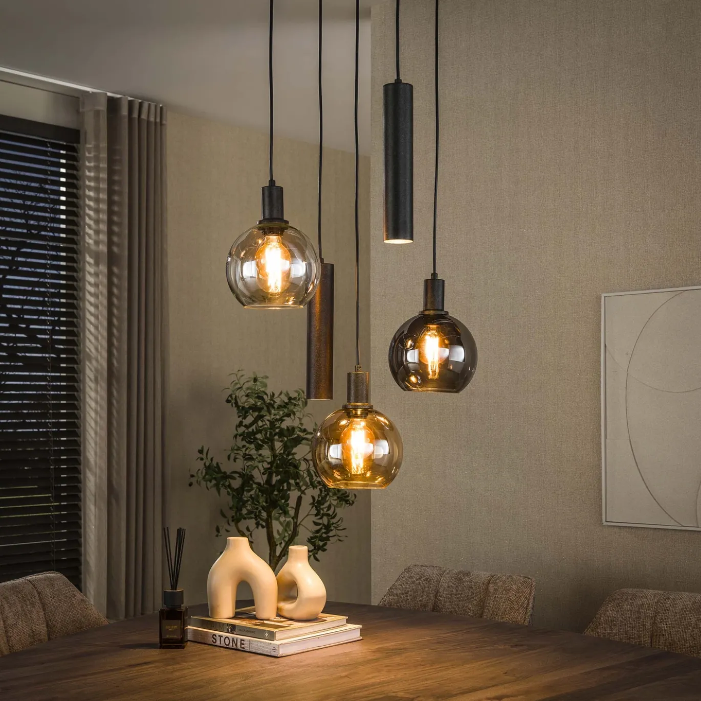 Hanglamp Sfera Tricolore Getrapt 5-lichts Artic Zwart - Giga Meubel