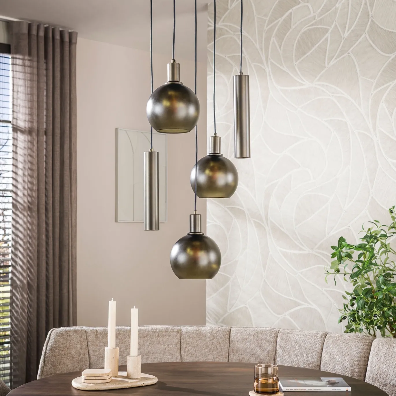 Hanglamp Sfera Tricolore Getrapt 5-Lichts Sienna Bruin/Frosted - Giga Meubel
