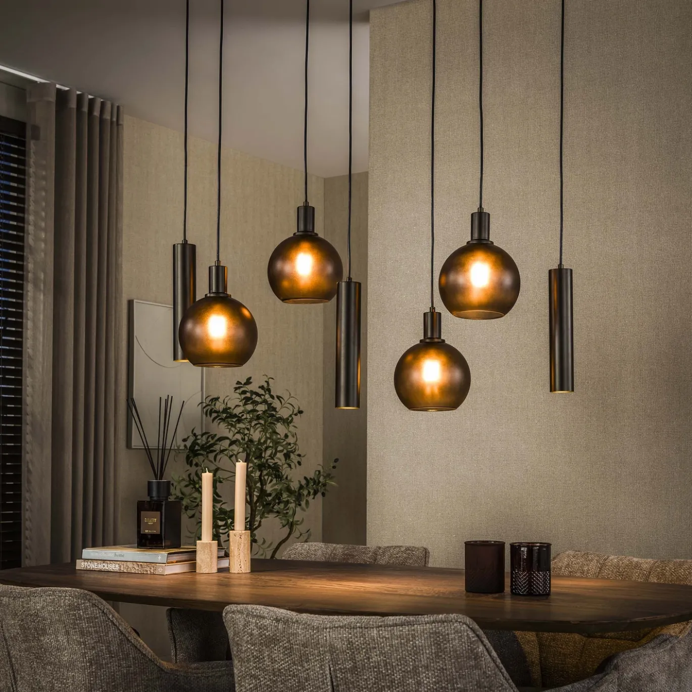 Hanglamp Sfera Tricolore 4+3-lichts Sienna Bruin-frosted - Giga Meubel