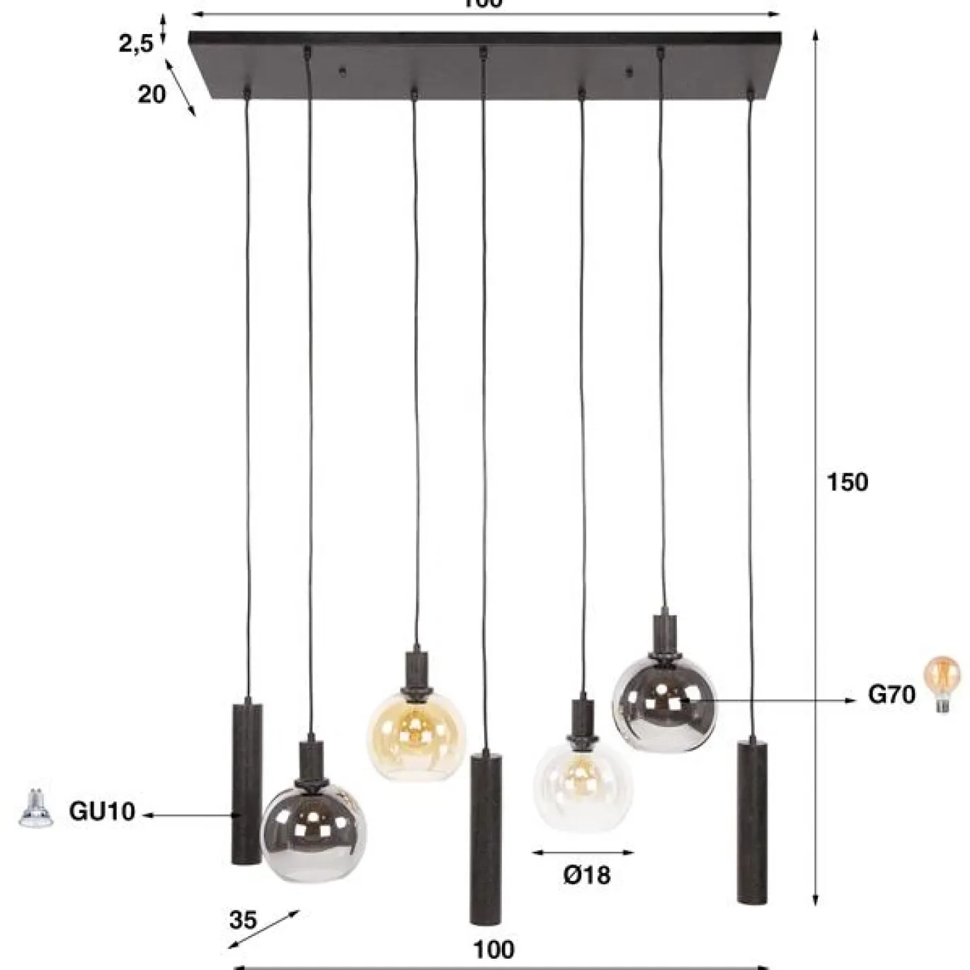 Hanglamp Sfera Tricolore 4+3-lichts Artic Zwart - Giga Meubel