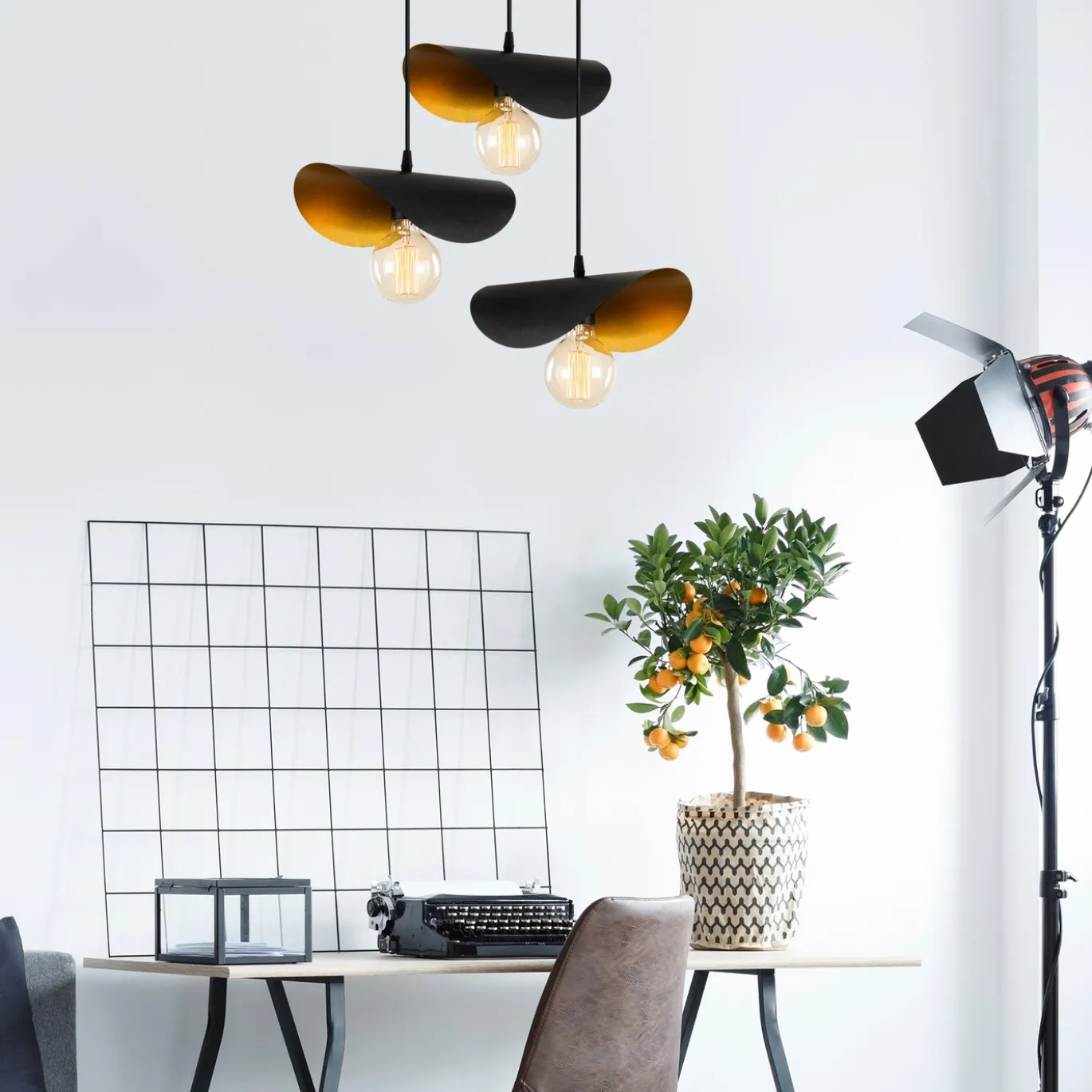 Hanglamp Sivani Leaf 3-Lichts Getrapt Zwart
