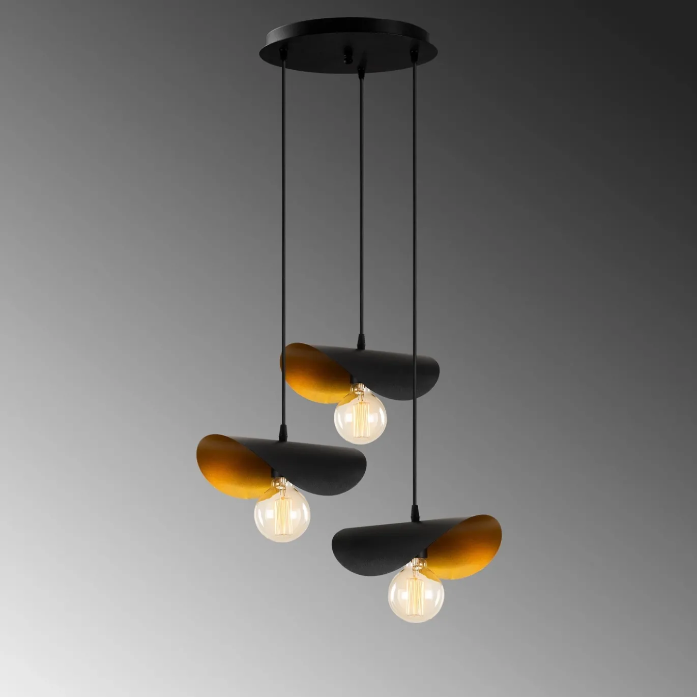 Hanglamp Sivani Leaf 3-Lichts Getrapt Zwart
