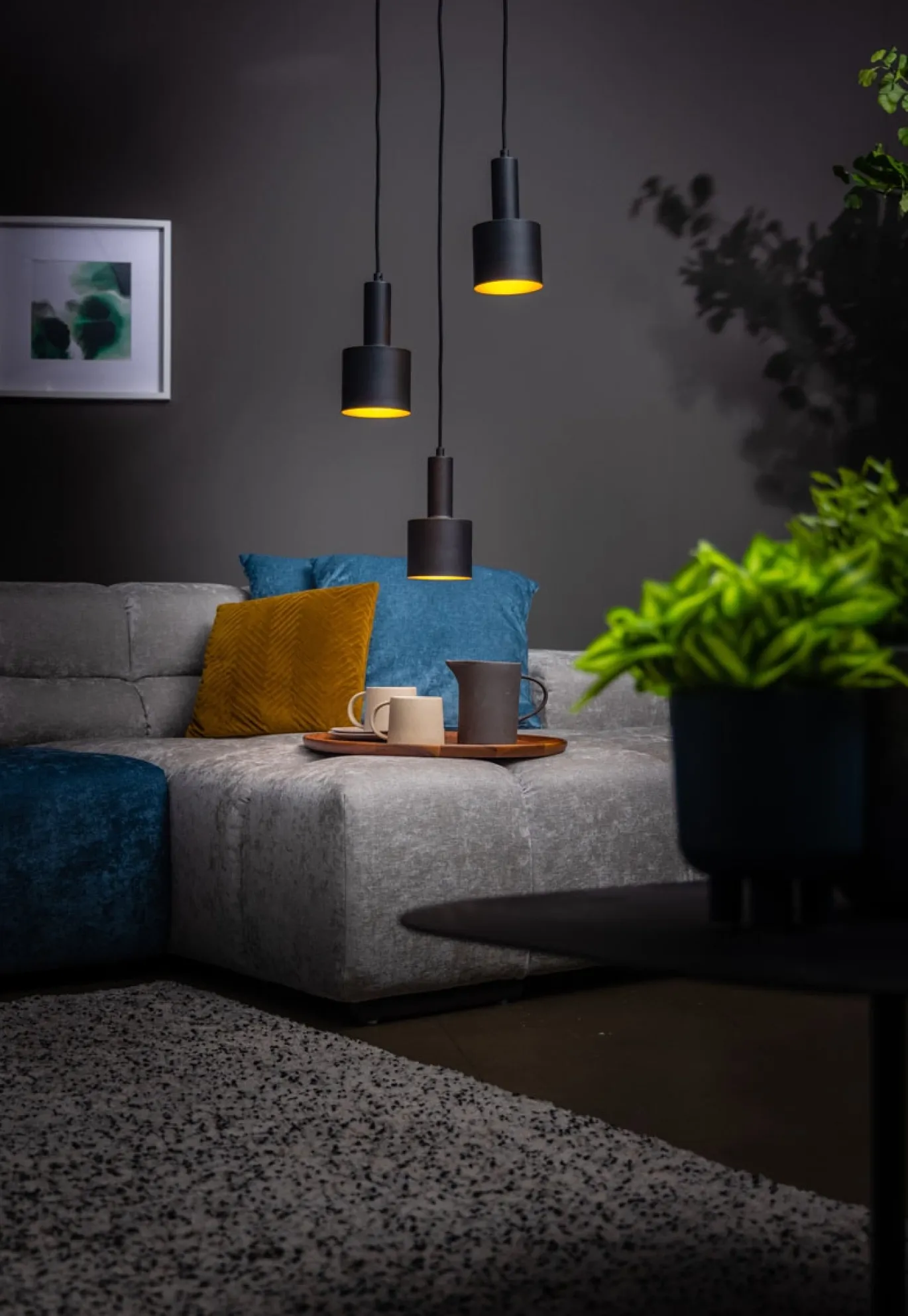 Hanglamp Sledge Metaal 3-Lichts Getrapt Zwart - Giga Meubel