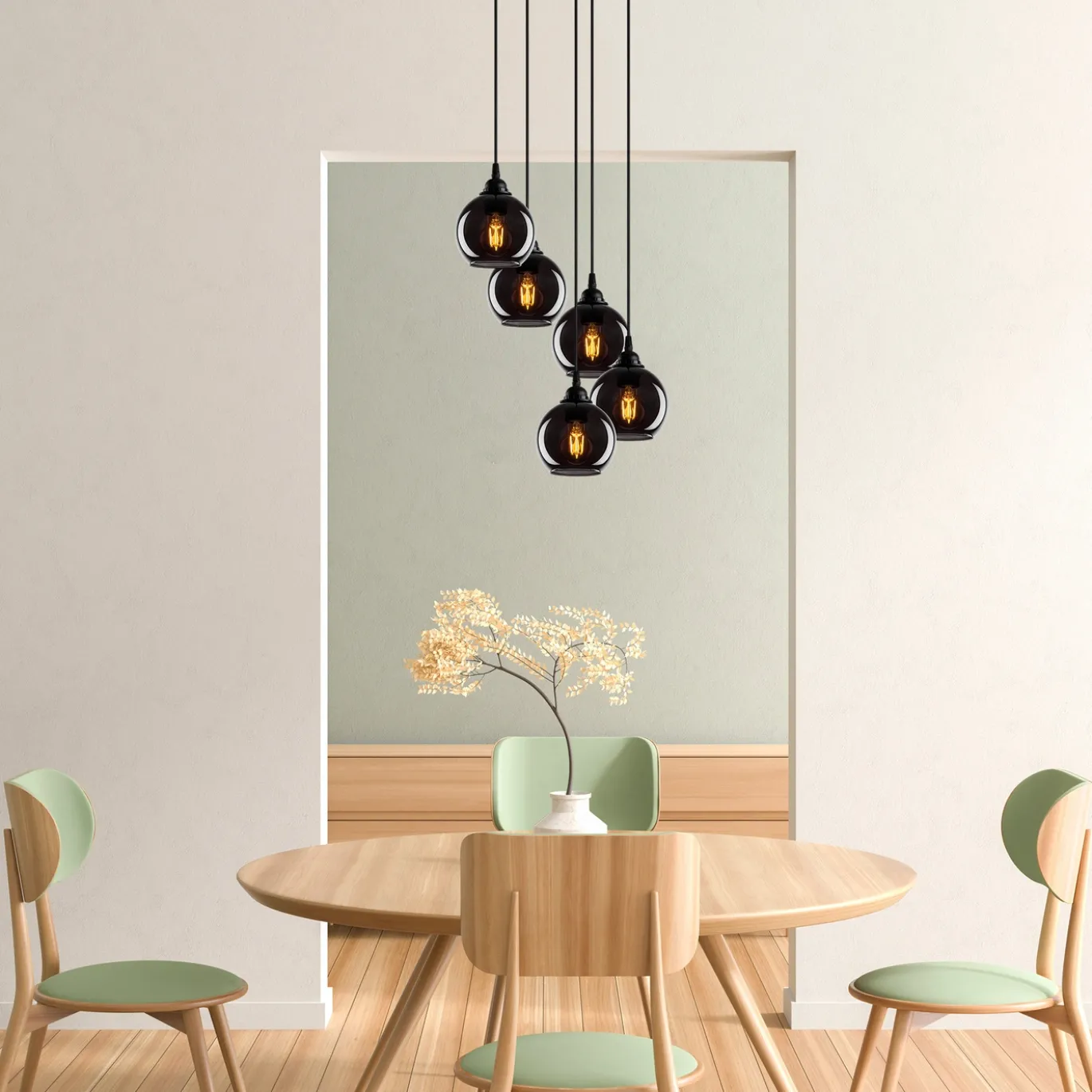 Hanglamp Smoked Bol 5-Lichts Zwart
