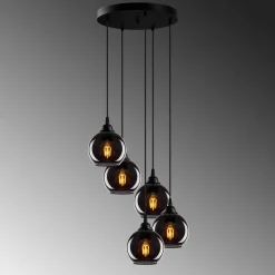 Hanglamp Smoked Bol 5-Lichts Zwart