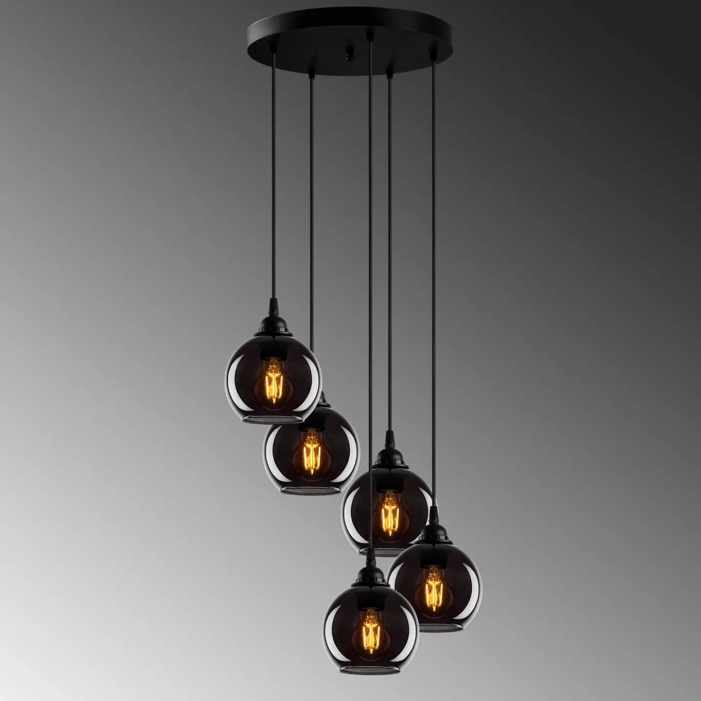 Hanglamp Smoked Bol 5-Lichts Zwart