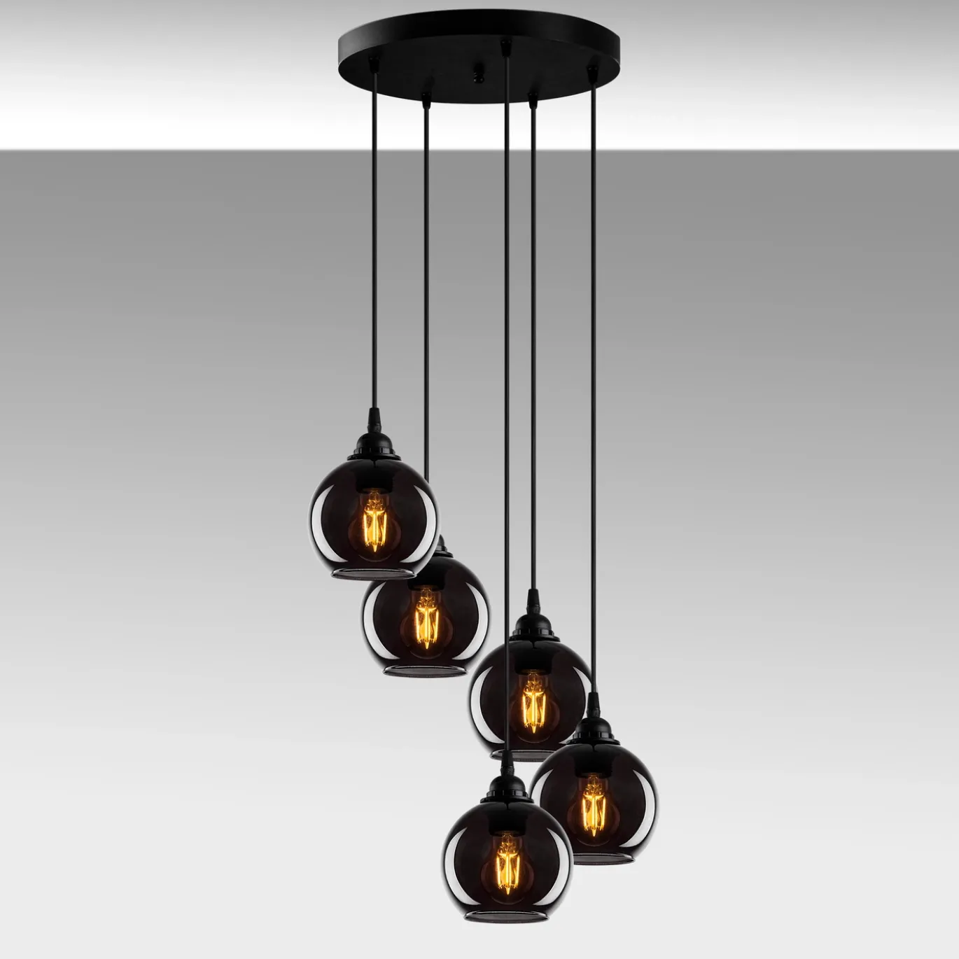 Hanglamp Smoked Bol 5-Lichts Zwart
