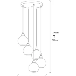 Hanglamp Smoked Bol 5-Lichts Zwart