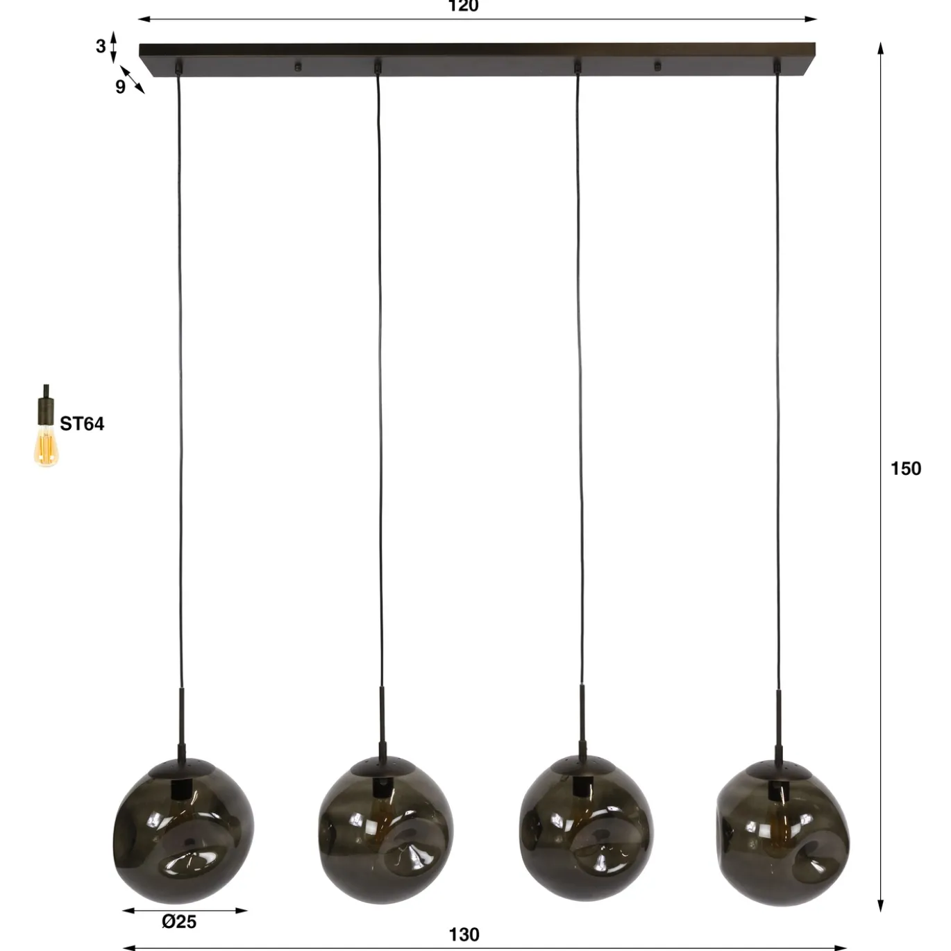 Hanglamp Stellar 4-lichts Sienna Bruin - Giga Meubel