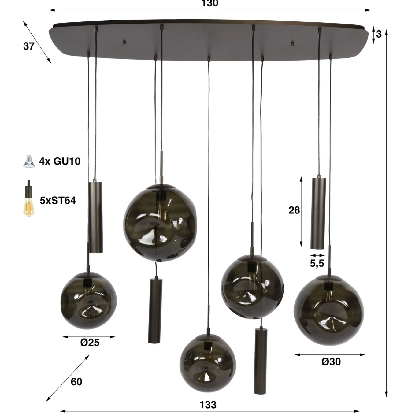 Hanglamp Stellar Pendel 5+4-lichts Sienna Bruin - Giga Meubel